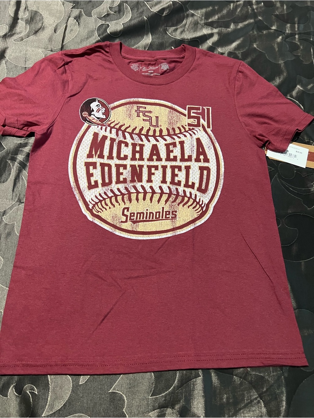 NWT Garnet Red FSU Softball Seminoles Michaela Edenfield #51 T-shirt Youth Med.